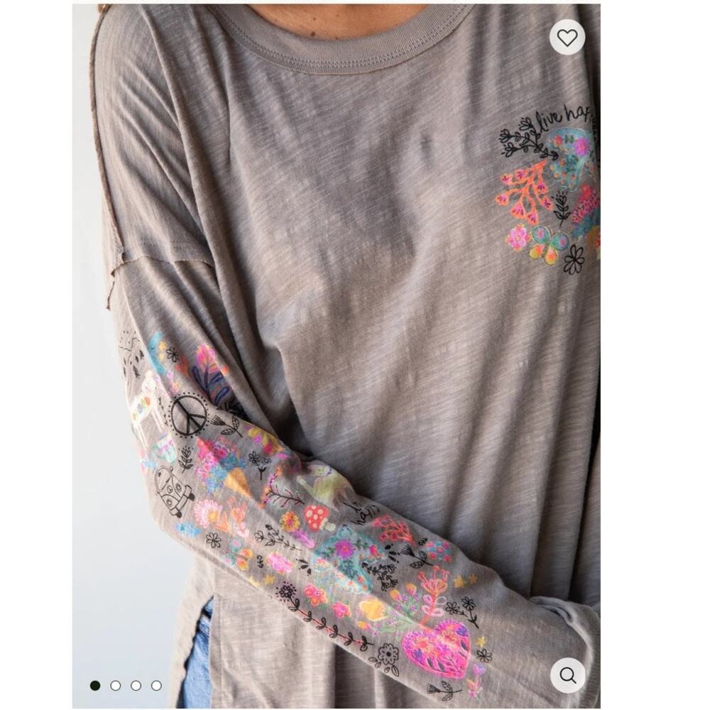 Natural Life Oversized Cotton Doodle Tee Womens Sz XXL Long Sleeve Graphic